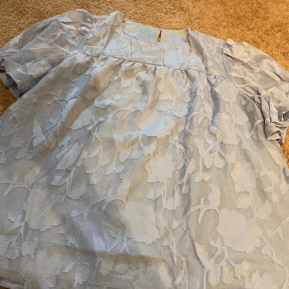 Amazon sky blue floral sheer baby doll dress shirt Sz 2 XL XXL NEW